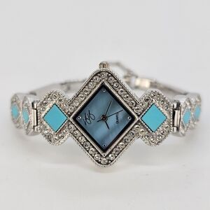 Suzanne Somers Women's Watch 27MM Blue Dial‎ Crytal Bezel Band 5.75" New Battery